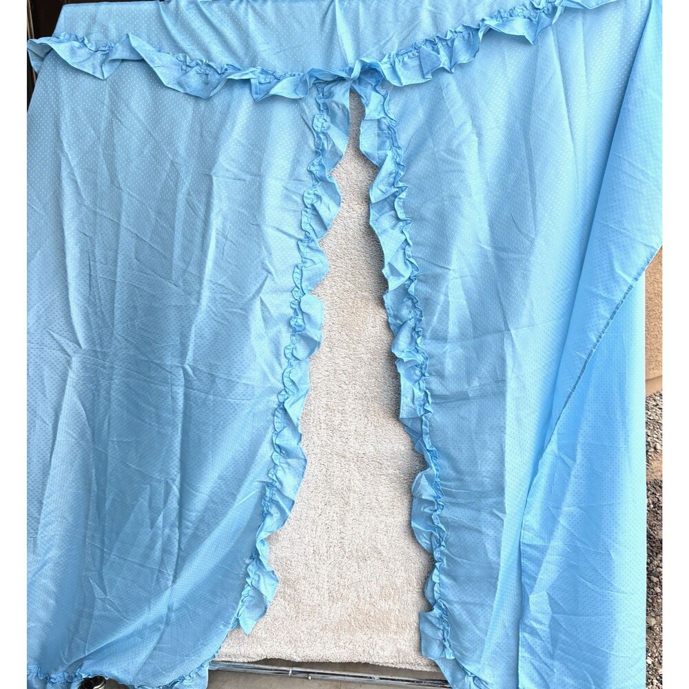 Vintage Double Swag Shower Curtain Light Blue Ruffle 70x72" Cottagecore No Ties